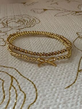 Gold Beaded Bow Wrap Bracelet set - Women Jewelry